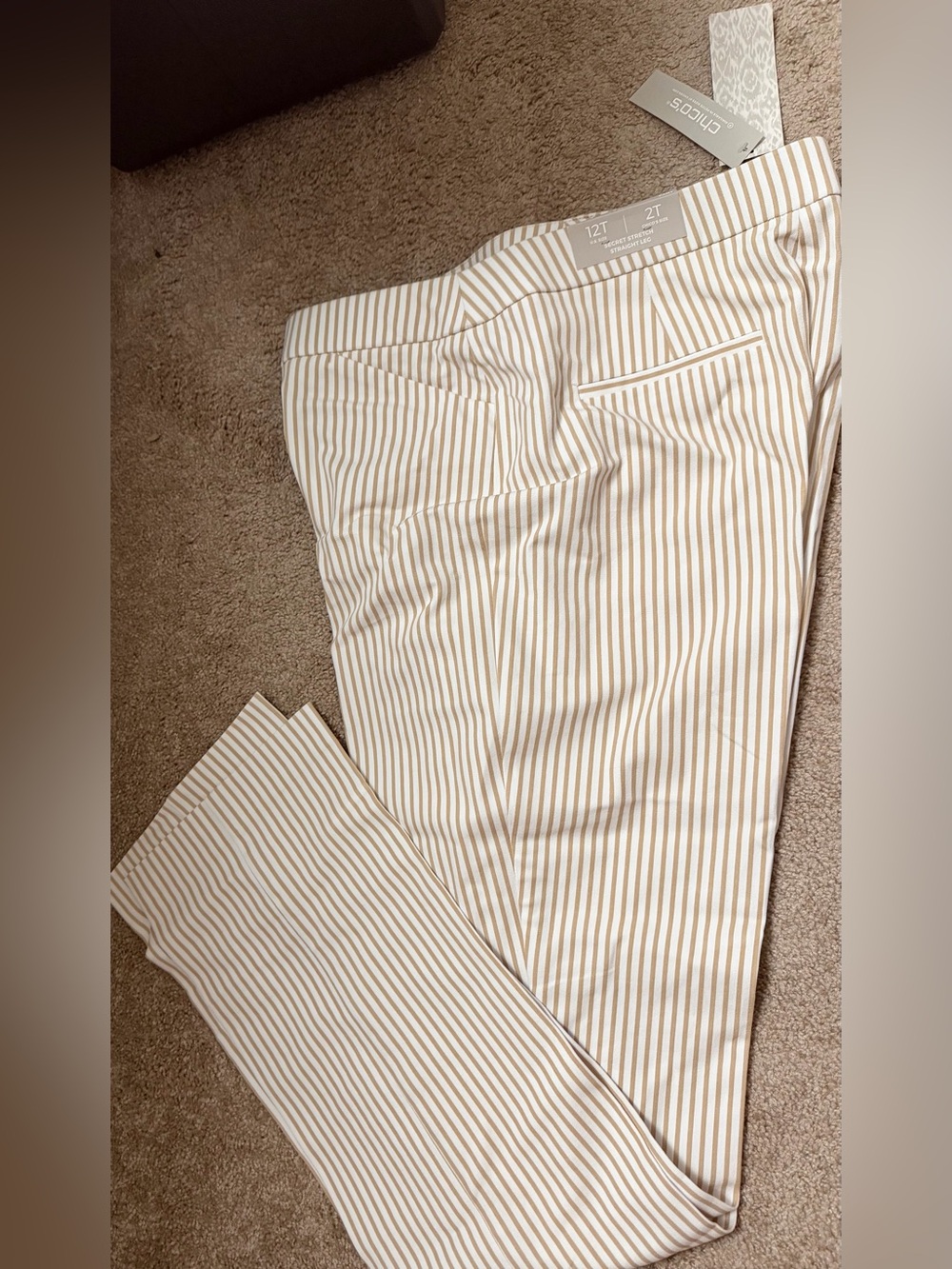 Chico's Cream and Tan Striped Chinos